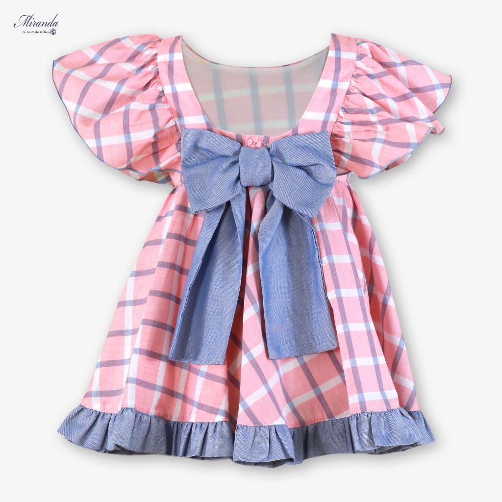 VESTIDO INFANTIL CUADROS AZUL Y ROSA - Menta Moda Infantil