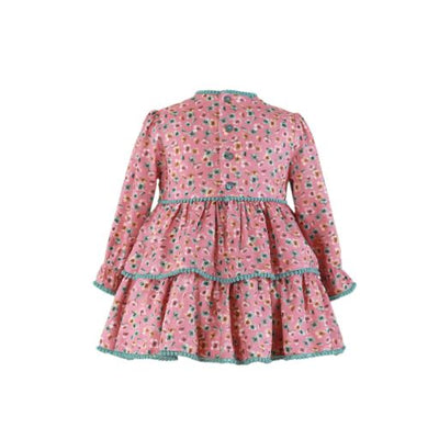 VESTIDO NIÑA MANGA LARGA ROSA PALO FLORES