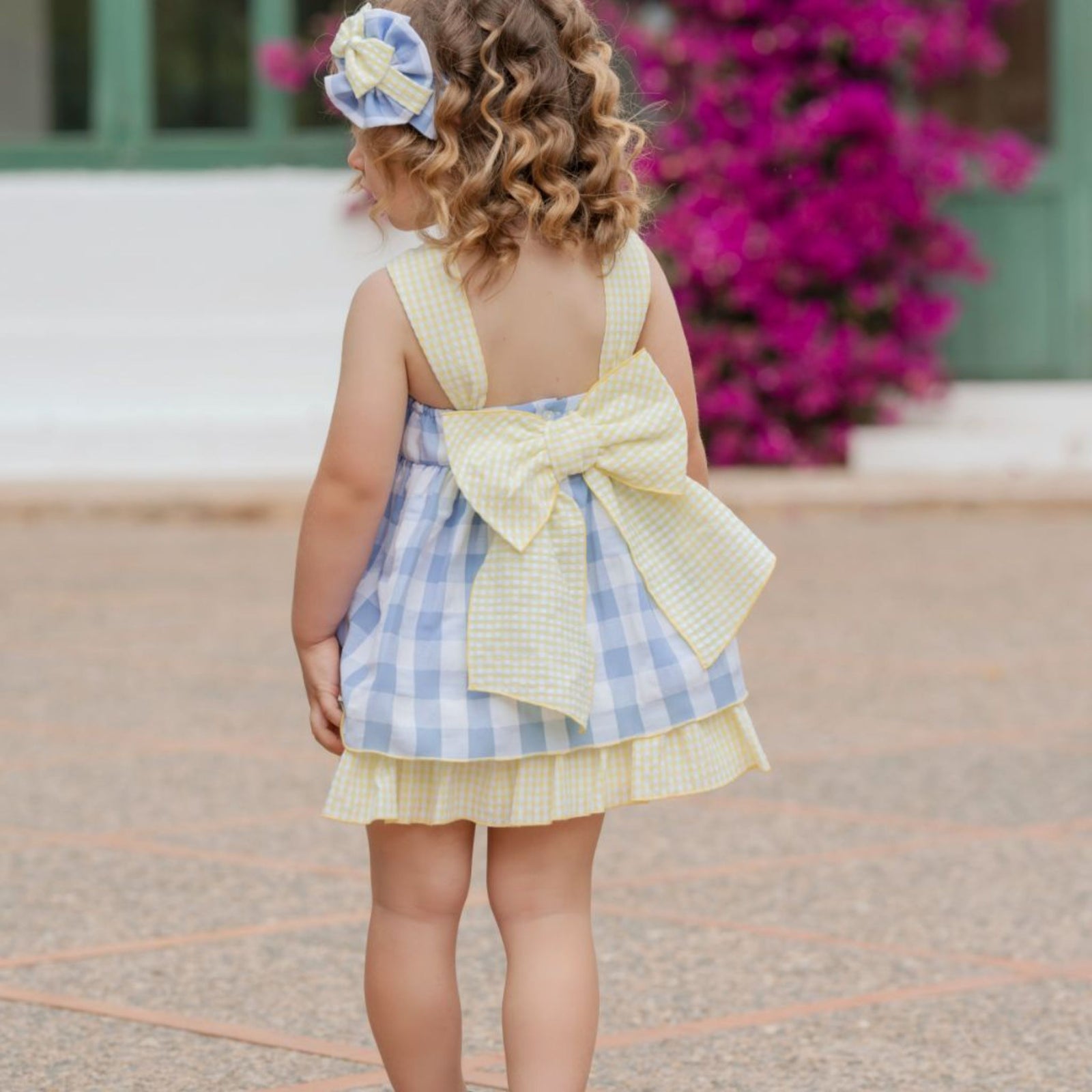 VESTIDO INFANTIL CUADROS CELESTE Y AMARILLO