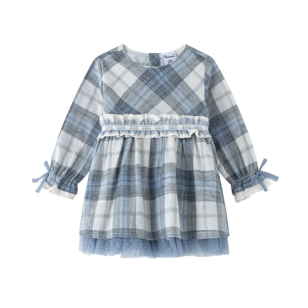 VESTIDO BEBE CUADROS AZUL TUL