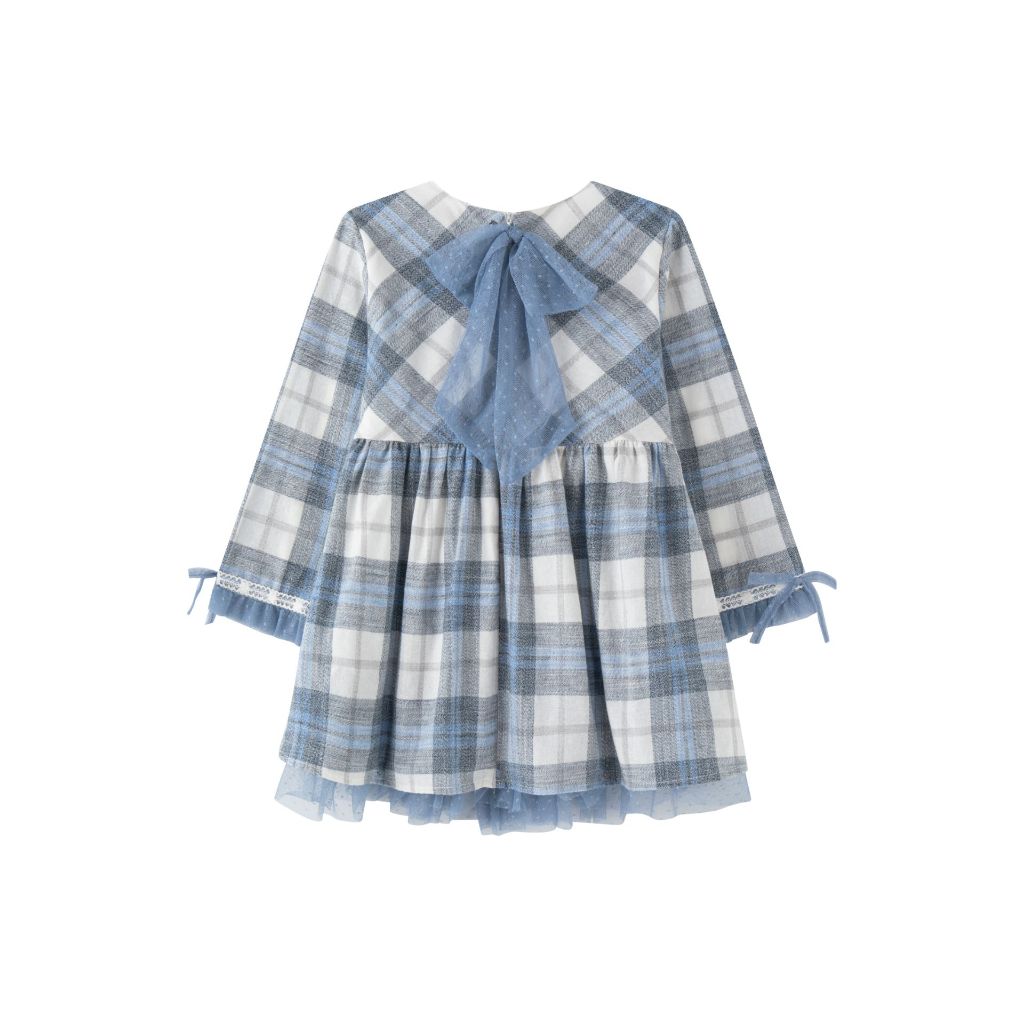 VESTIDO NIÑA CUADROS AZUL TUL