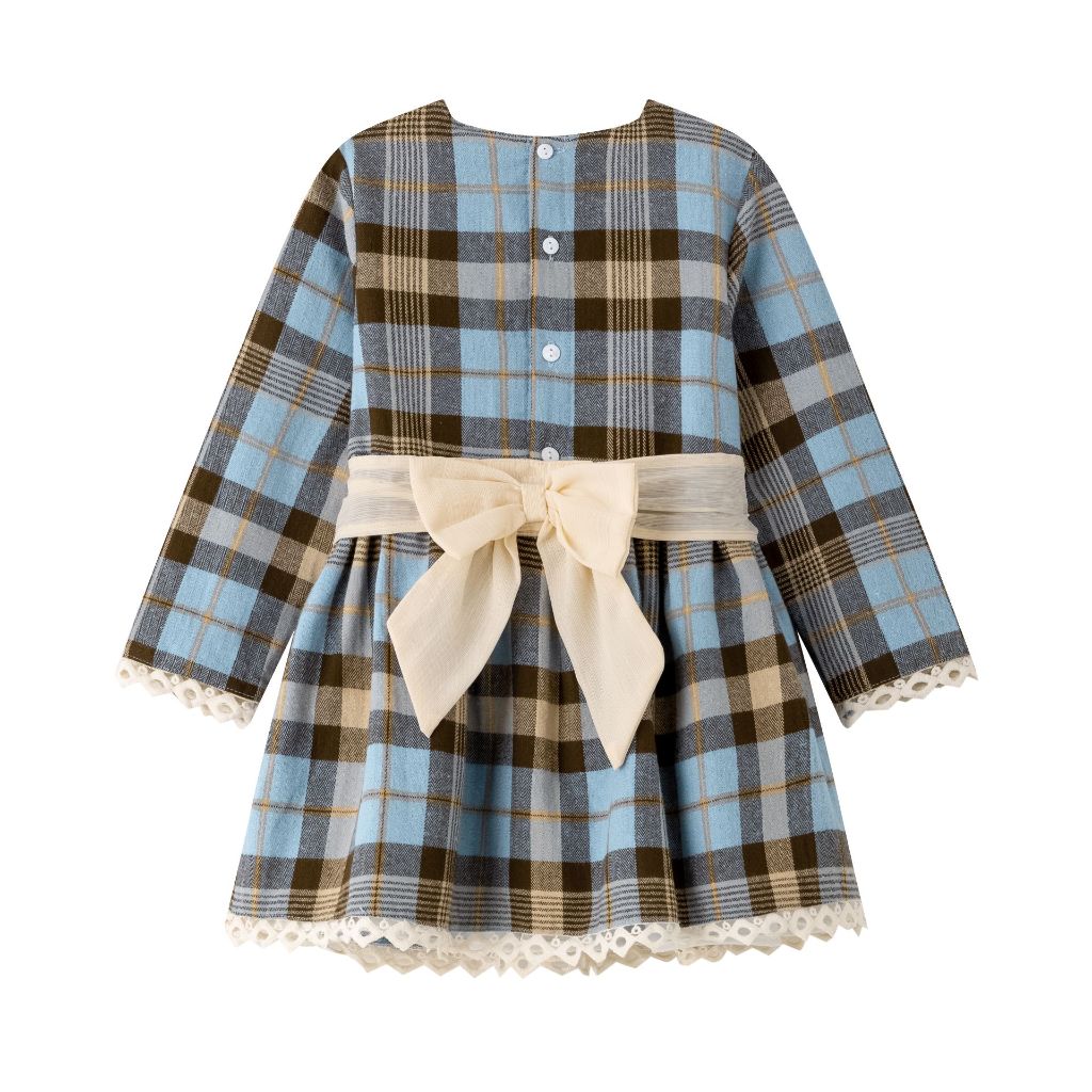 VESTIDO NIÑA CUADROS AZUL CAFE