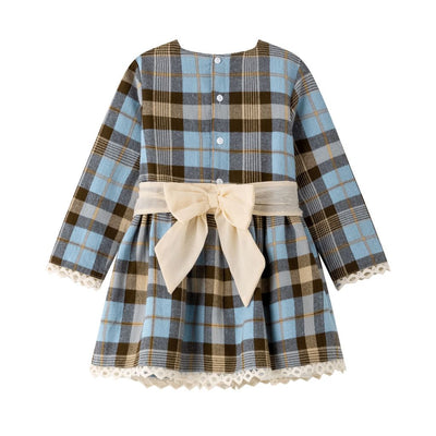 VESTIDO NIÑA CUADROS AZUL CAFE