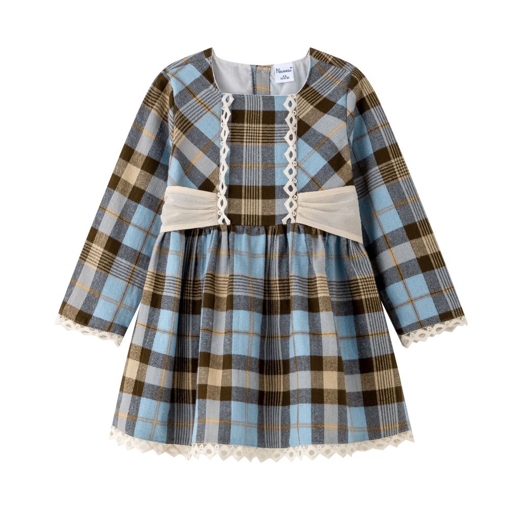 VESTIDO NIÑA CUADROS AZUL CAFE