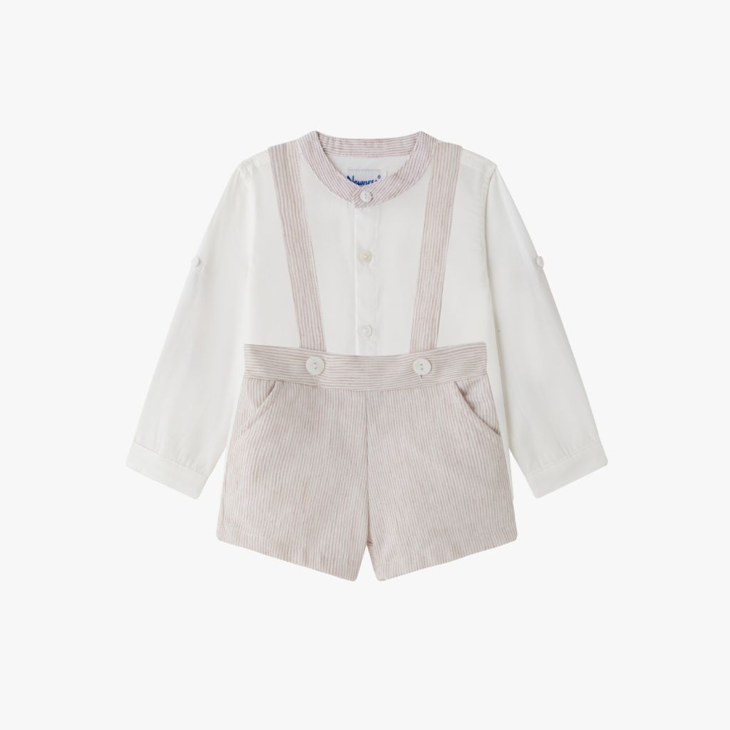 CONJUNTO DE NIÑO DETALLES Y PINOCHO DE LINO BEIGE