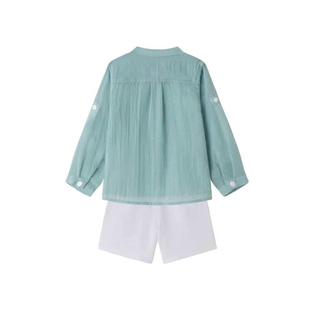 CONJUNTO DE BEBÉ CAMISA COLOR JADE CON SHORT BLANCO