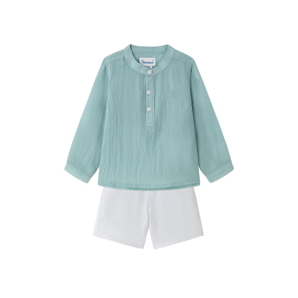CONJUNTO DE BEBÉ CAMISA COLOR JADE CON SHORT BLANCO