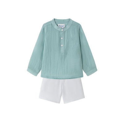CONJUNTO DE BEBÉ CAMISA COLOR JADE CON SHORT BLANCO