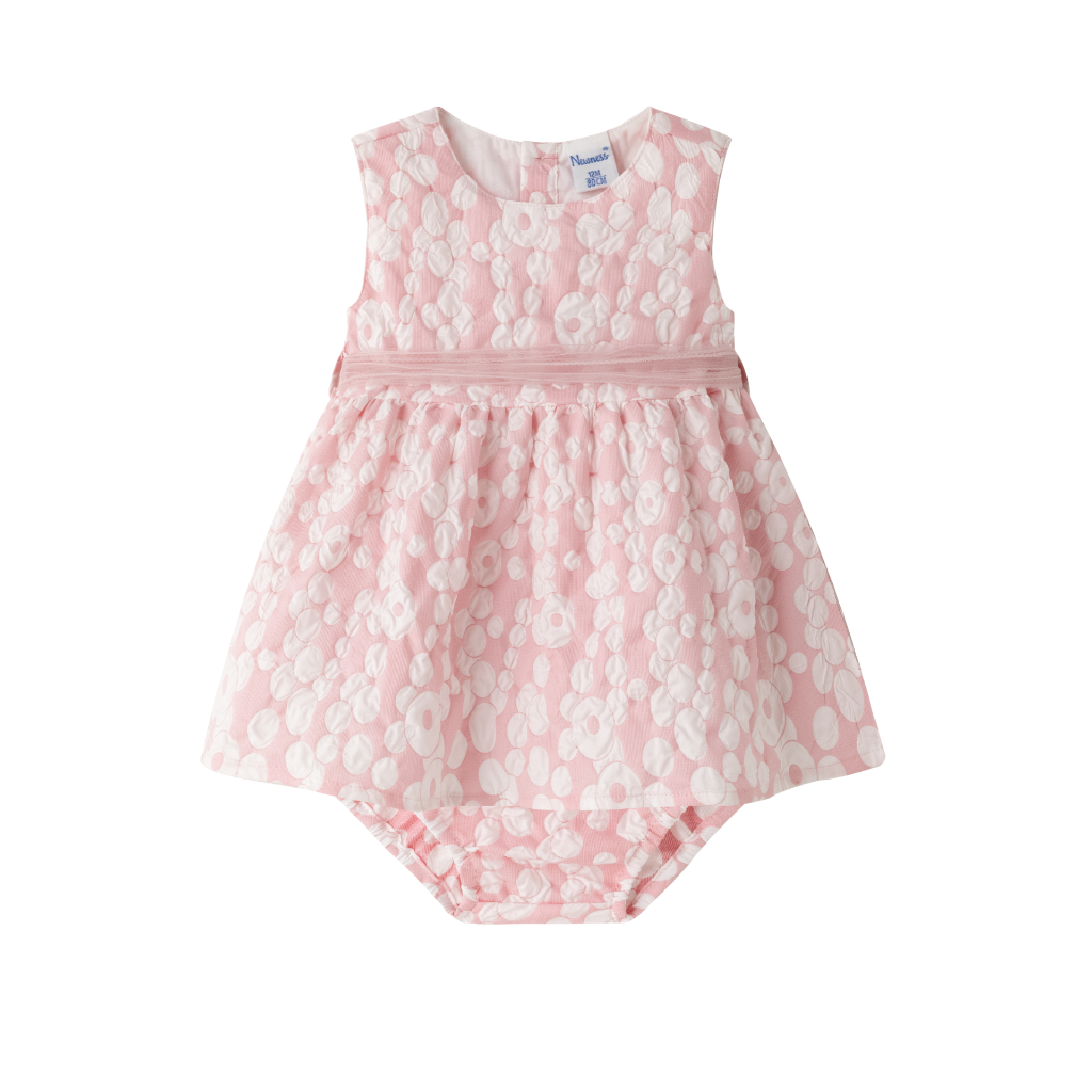 VESTIDO CON BRAGUITA EN TONOS ROSAS Y BLANCO CON DETALLES DE TULL