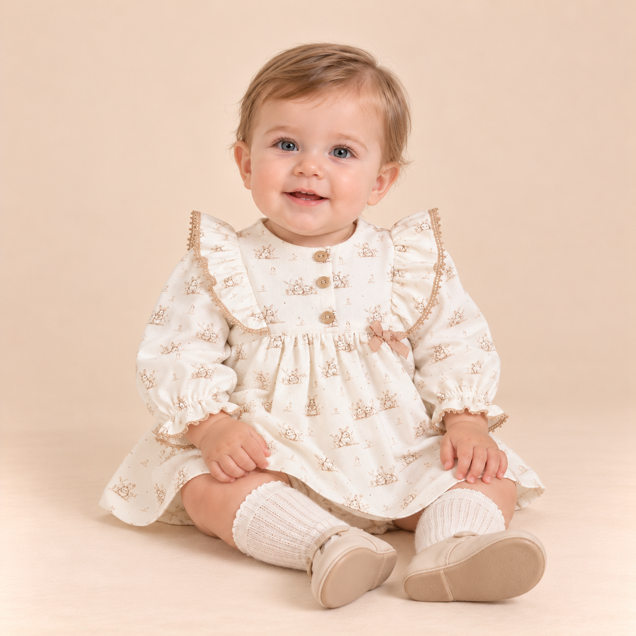 VESTIDO BEBE CAMEL CONEJITOS - Menta Moda Infantil