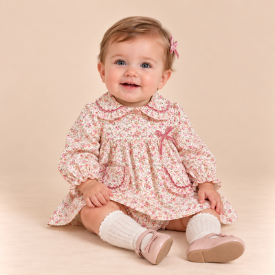 VESTIDO BRAGUITA BEBE ESTAMPADO FLORECITAS - Menta Moda Infantil