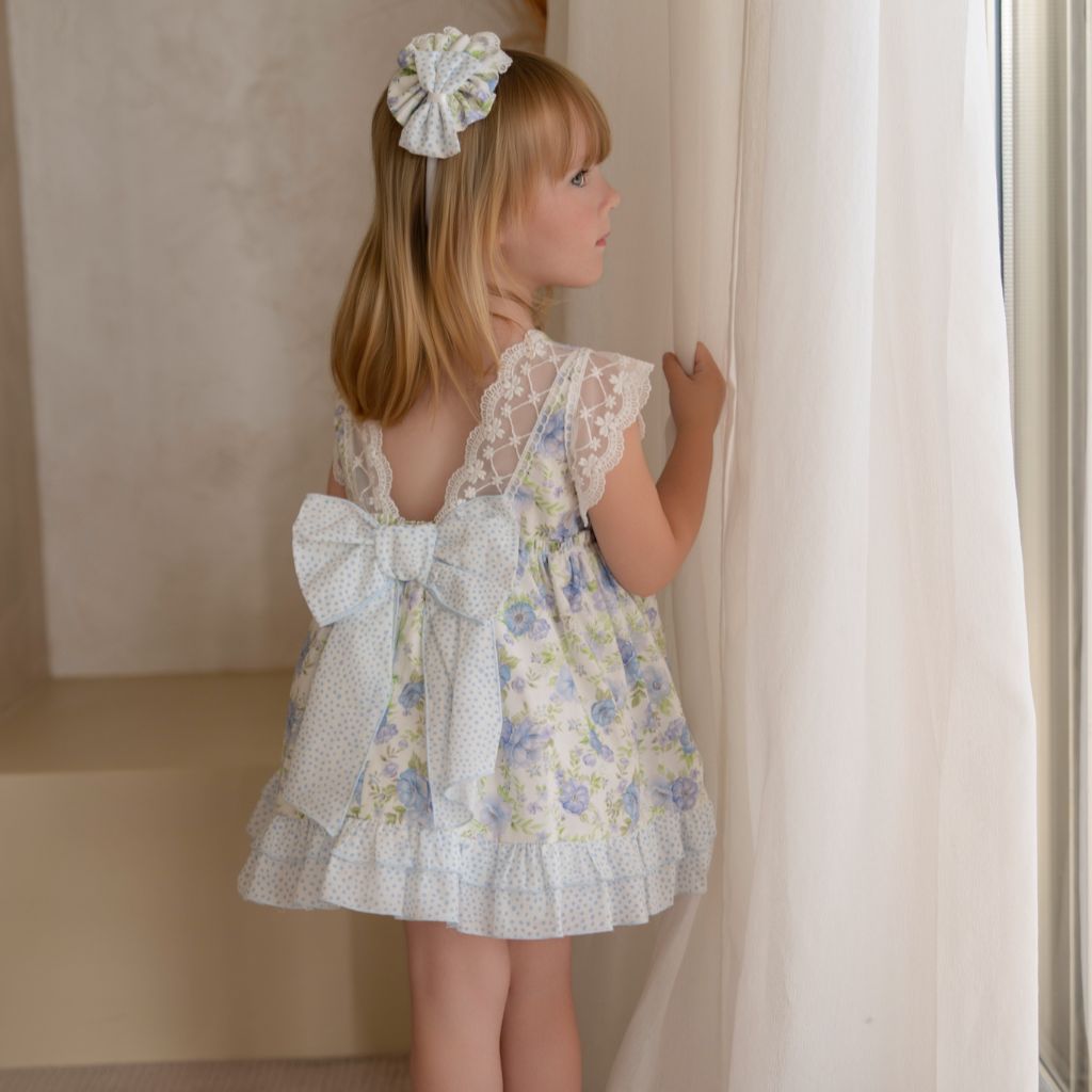 VESTIDO INFANTIL FLORES AZUL VERDE LILA - Menta Moda Infantil