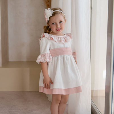 VESTIDO INFANTIL CEREMONIA CREMA ROSA - Menta Moda Infantil