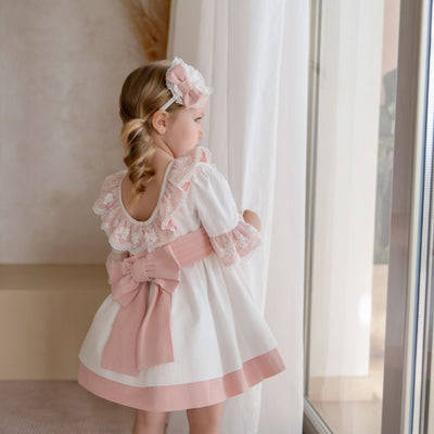 VESTIDO INFANTIL CEREMONIA CREMA ROSA - Menta Moda Infantil