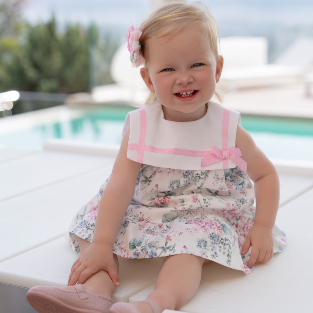 VESTIDO BEBE FLORECITAS ROSA VERDE - Menta Moda Infantil
