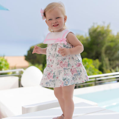 VESTIDO BEBE FLORECITAS ROSA VERDE - Menta Moda Infantil