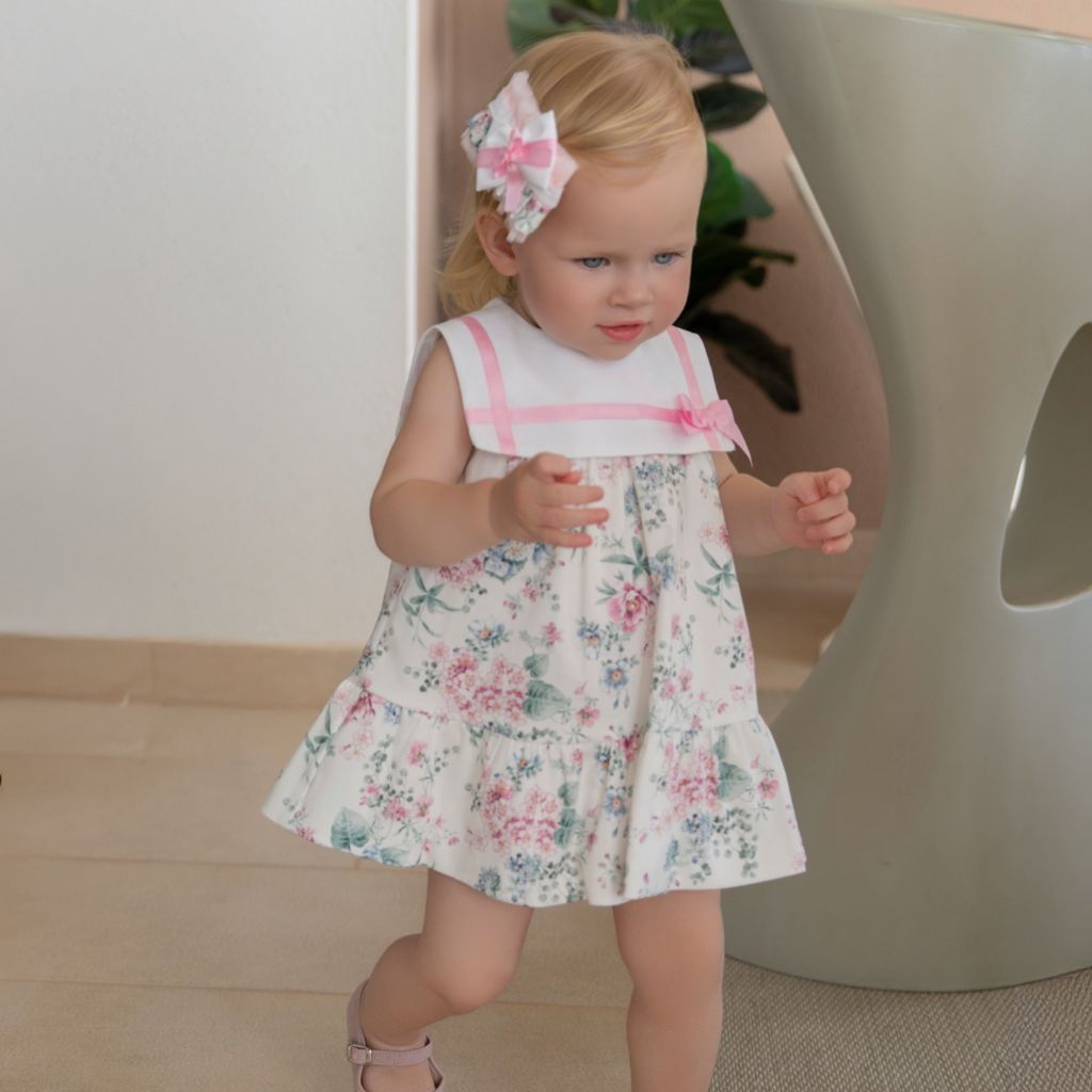 VESTIDO BEBE FLORECITAS ROSA VERDE - Menta Moda Infantil