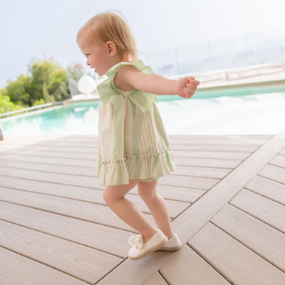 VESTIDO BRAGUITA BEBE VERDE LINEAS - Menta Moda Infantil