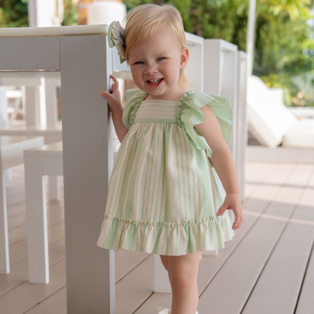 VESTIDO BRAGUITA BEBE VERDE LINEAS - Menta Moda Infantil