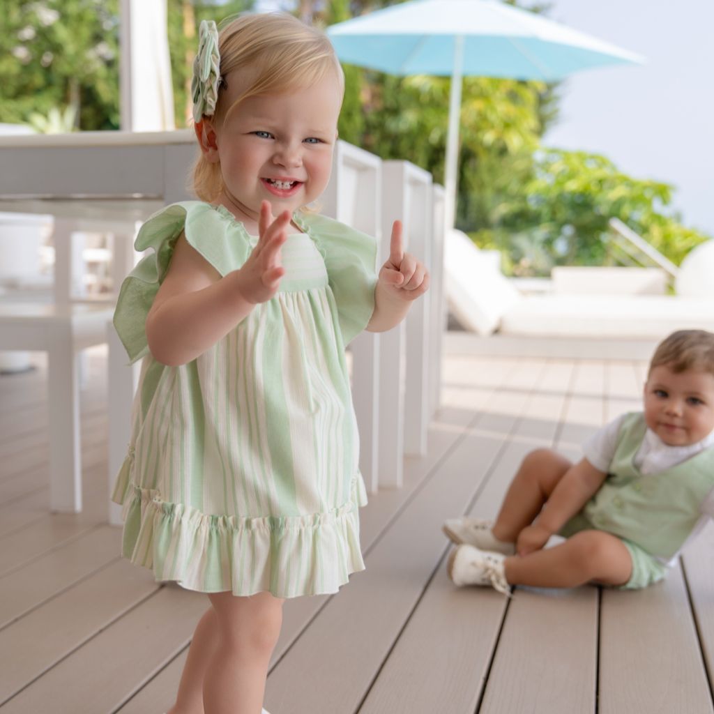 VESTIDO BRAGUITA BEBE VERDE LINEAS - Menta Moda Infantil
