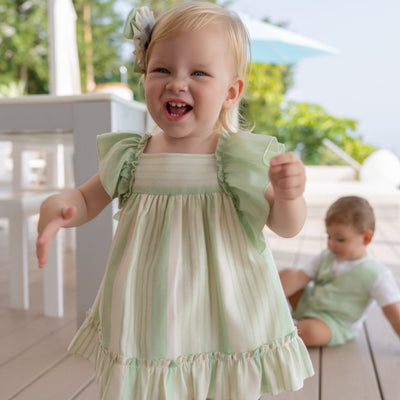 VESTIDO BRAGUITA BEBE VERDE LINEAS - Menta Moda Infantil
