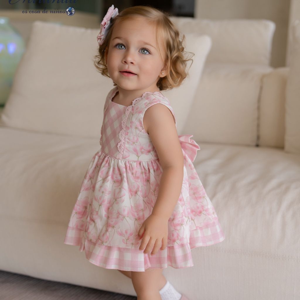 VESTIDO BRAGUITA BEBE FLORES ROSA - Menta Moda Infantil