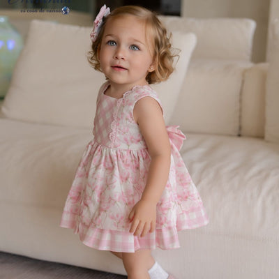 VESTIDO BRAGUITA BEBE FLORES ROSA - Menta Moda Infantil