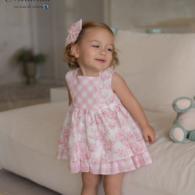 VESTIDO BRAGUITA BEBE FLORES ROSA - Menta Moda Infantil