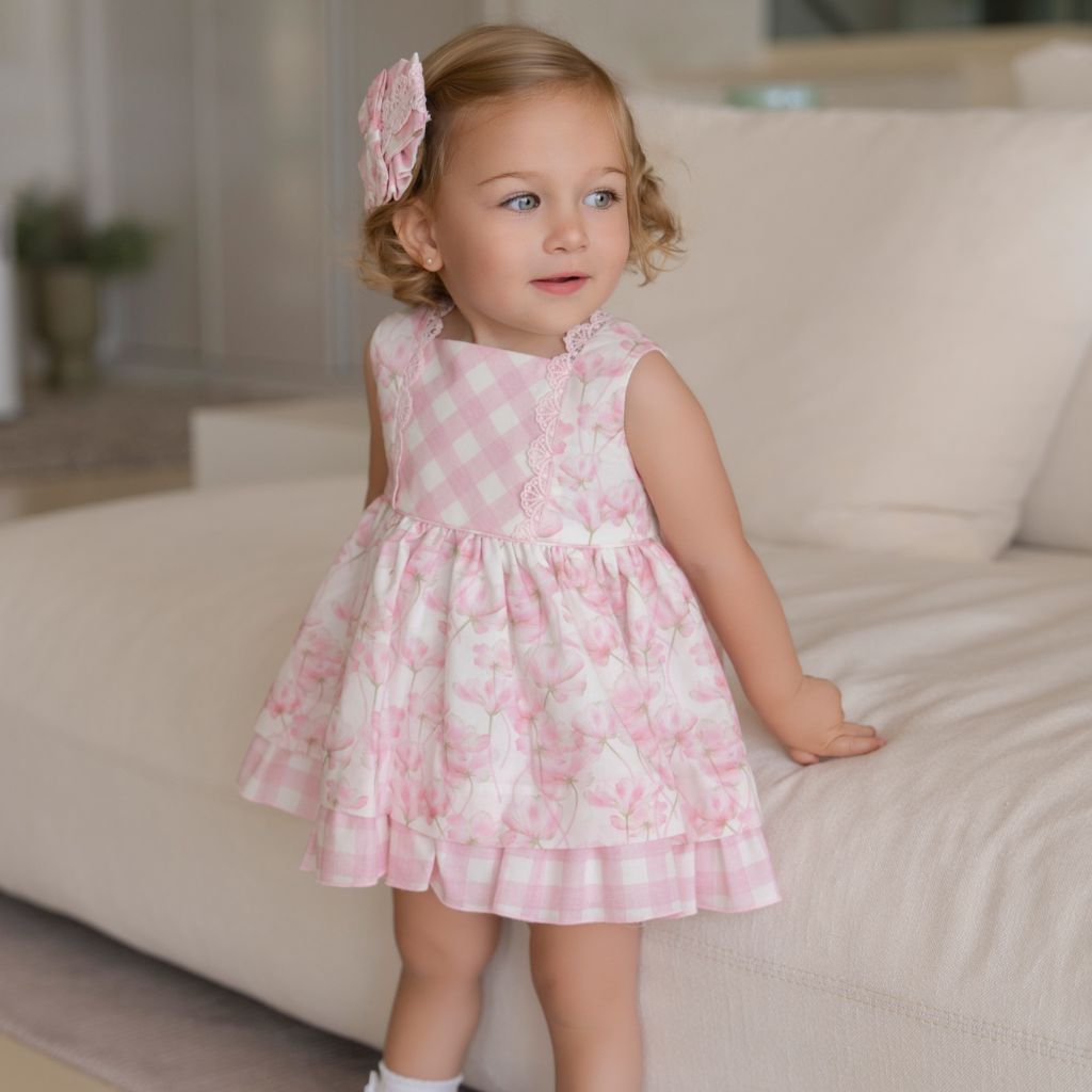 VESTIDO BRAGUITA BEBE FLORES ROSA - Menta Moda Infantil