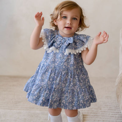 VESTIDO BEBE AZUL FLORECITAS - Menta Moda Infantil
