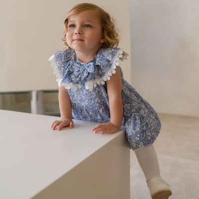 VESTIDO BEBE AZUL FLORECITAS - Menta Moda Infantil