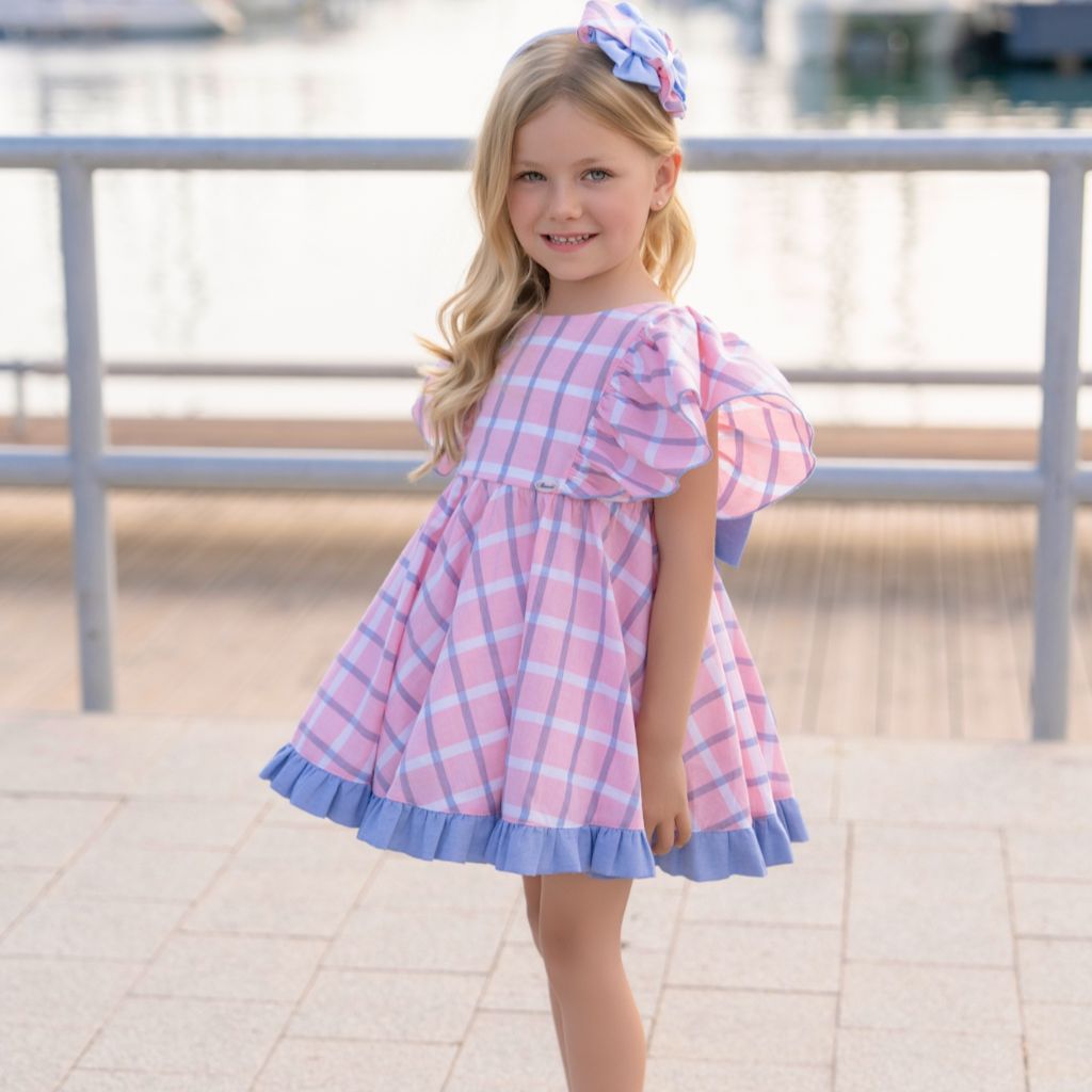 VESTIDO INFANTIL CUADROS AZUL Y ROSA - Menta Moda Infantil