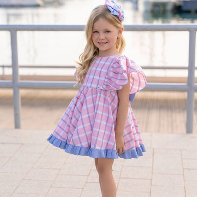 VESTIDO INFANTIL CUADROS AZUL Y ROSA - Menta Moda Infantil