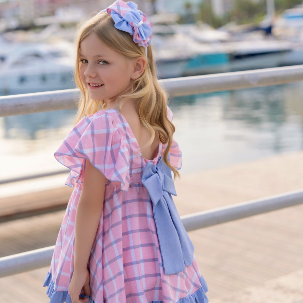 VESTIDO INFANTIL CUADROS AZUL Y ROSA - Menta Moda Infantil