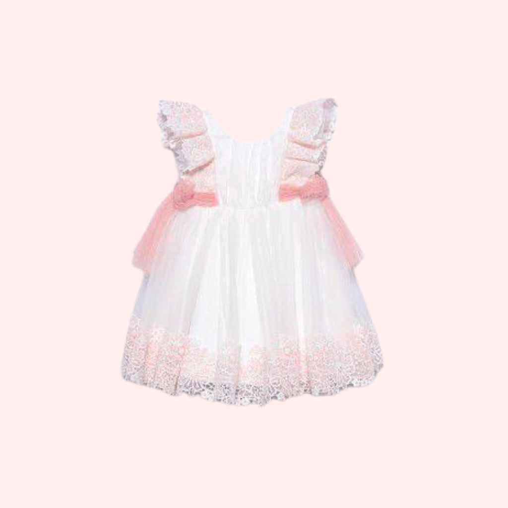 VESTIDO TUL BORDADO GUIPUR NATA-ROSA - Menta Moda Infantil