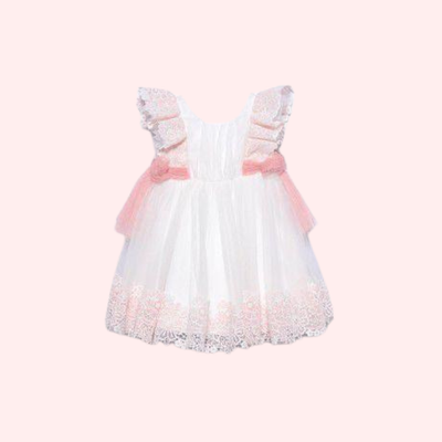 VESTIDO TUL BORDADO GUIPUR NATA-ROSA - Menta Moda Infantil