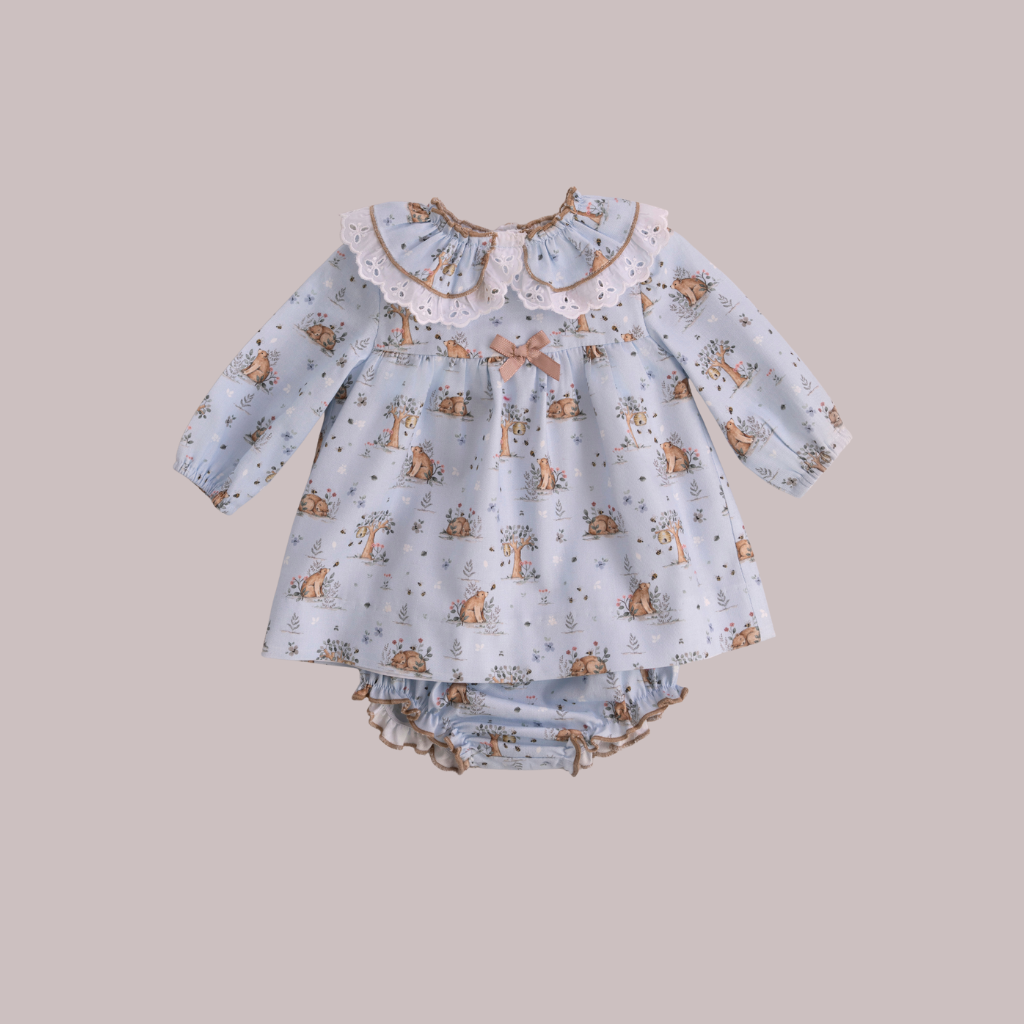 VESTIDO BEBE AZUL CELESTE OSO