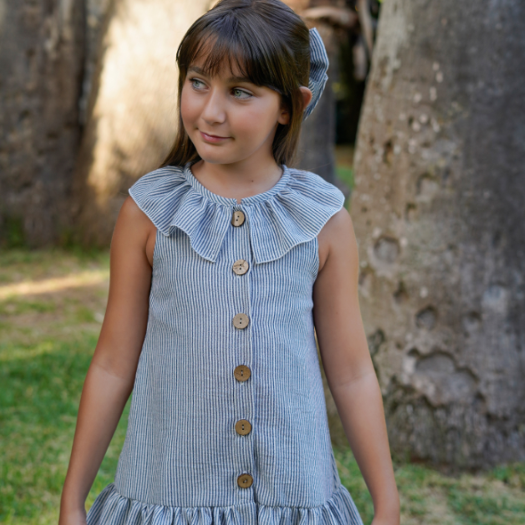 VESTIDO CORTE RECTO LINEAS AZUL MARINO - Menta Moda Infantil