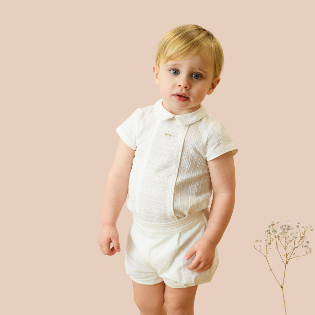 CONJUNTO BEBÉ NIÑO CEREMONIA CAMISA PANTALÓN CORTO - Menta Moda Infantil