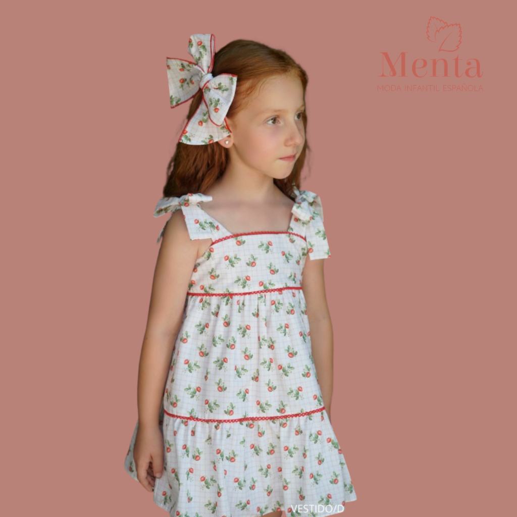 VESTIDO TIRANTES ESTAMPADO FRESAS - Menta Moda Infantil