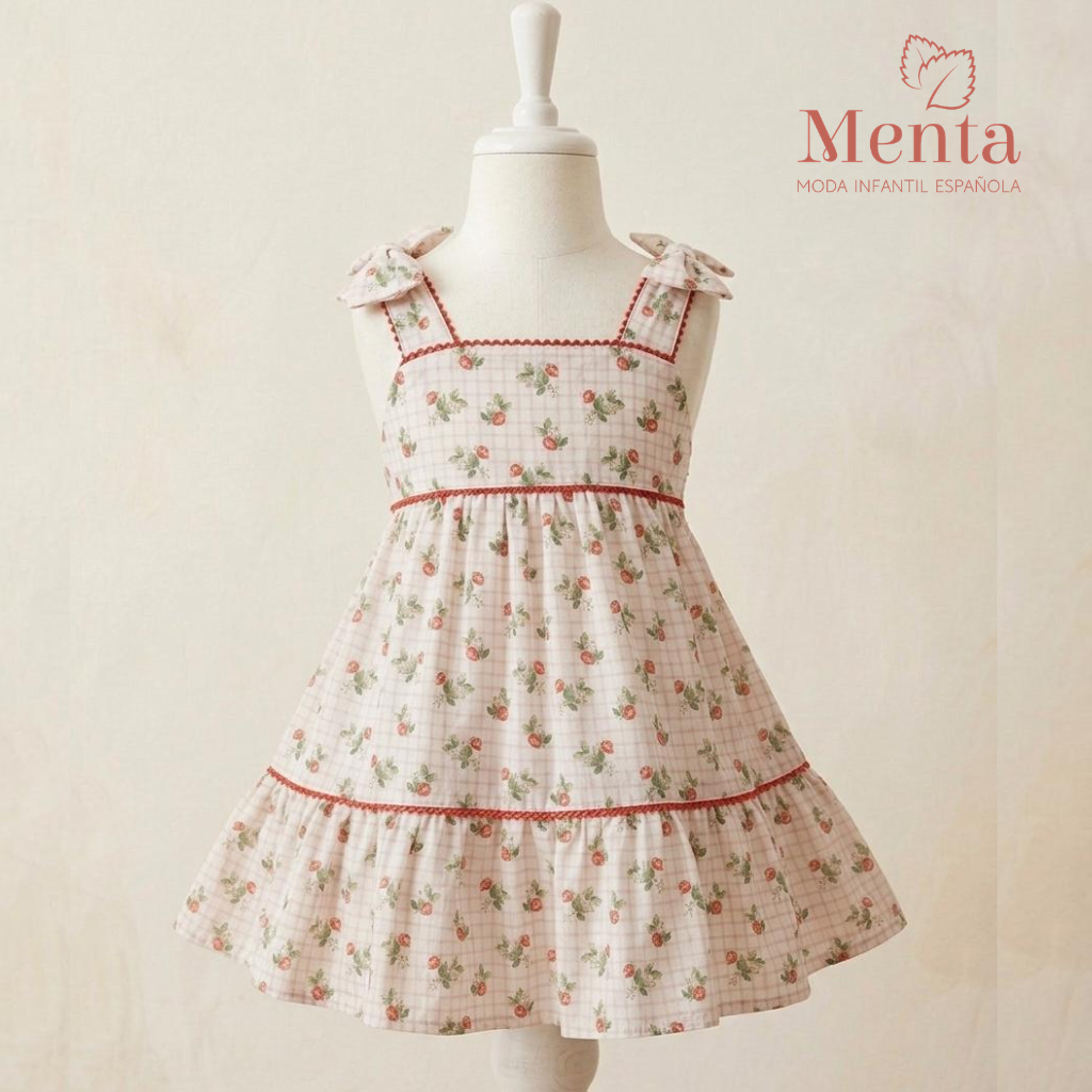 VESTIDO TIRANTES ESTAMPADO FRESAS - Menta Moda Infantil