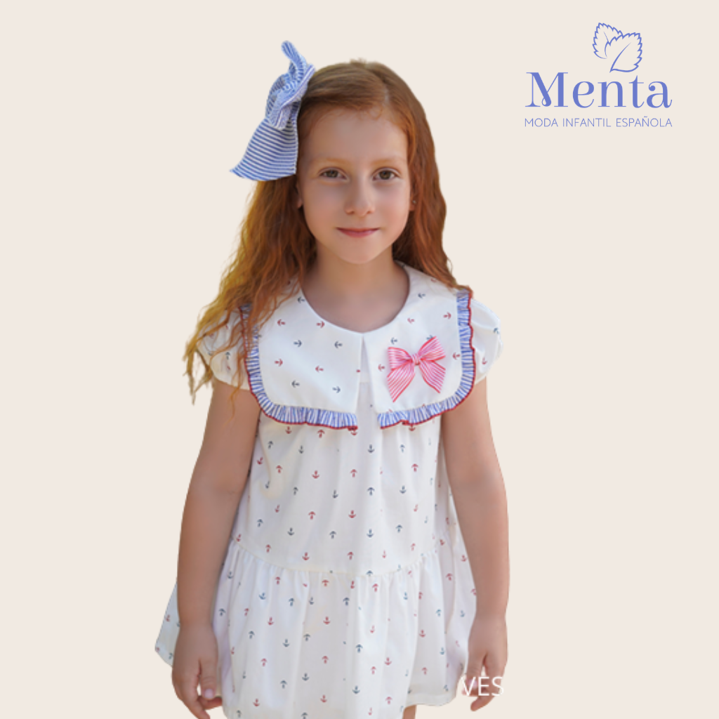 VESTIDO BLANCO ESTAMPADO ANCLAS - Menta Moda Infantil