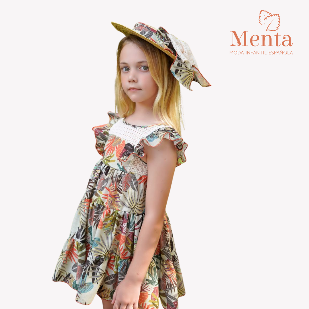 VESTIDO VERDE ESTAMPADO TROPICAL - Menta Moda Infantil