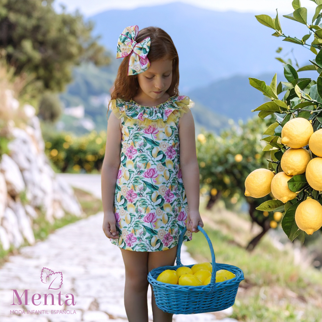 VESTIDO CORTE RECTO ESTAMPADO LIMONES - Menta Moda Infantil