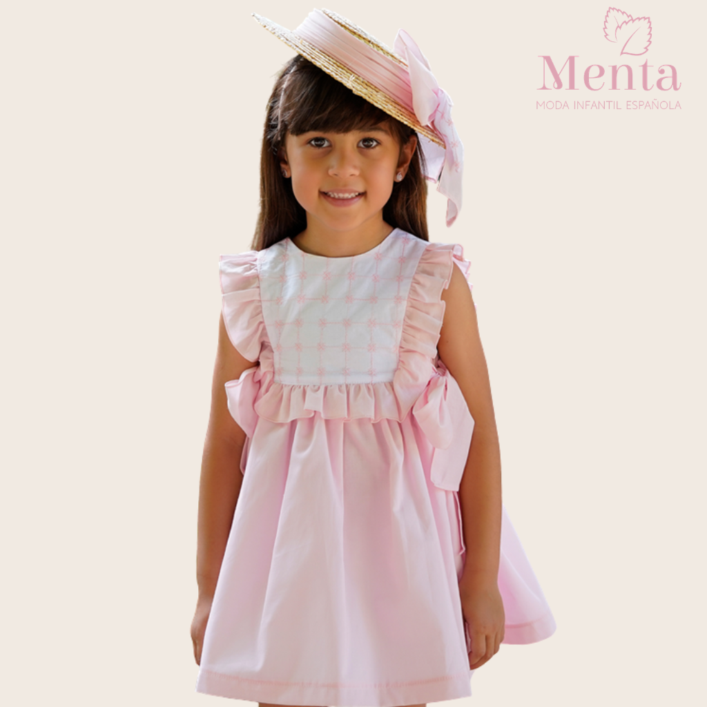 VESTIDO NIÑA ROSA PASTEL PECHO BLANCO - Menta Moda Infantil