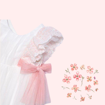 VESTIDO TUL BORDADO GUIPUR NATA-ROSA - Menta Moda Infantil
