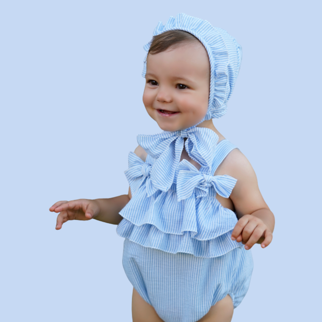 PELELE BEBÉ NIÑA CELESTE LINEAS - Menta Moda Infantil