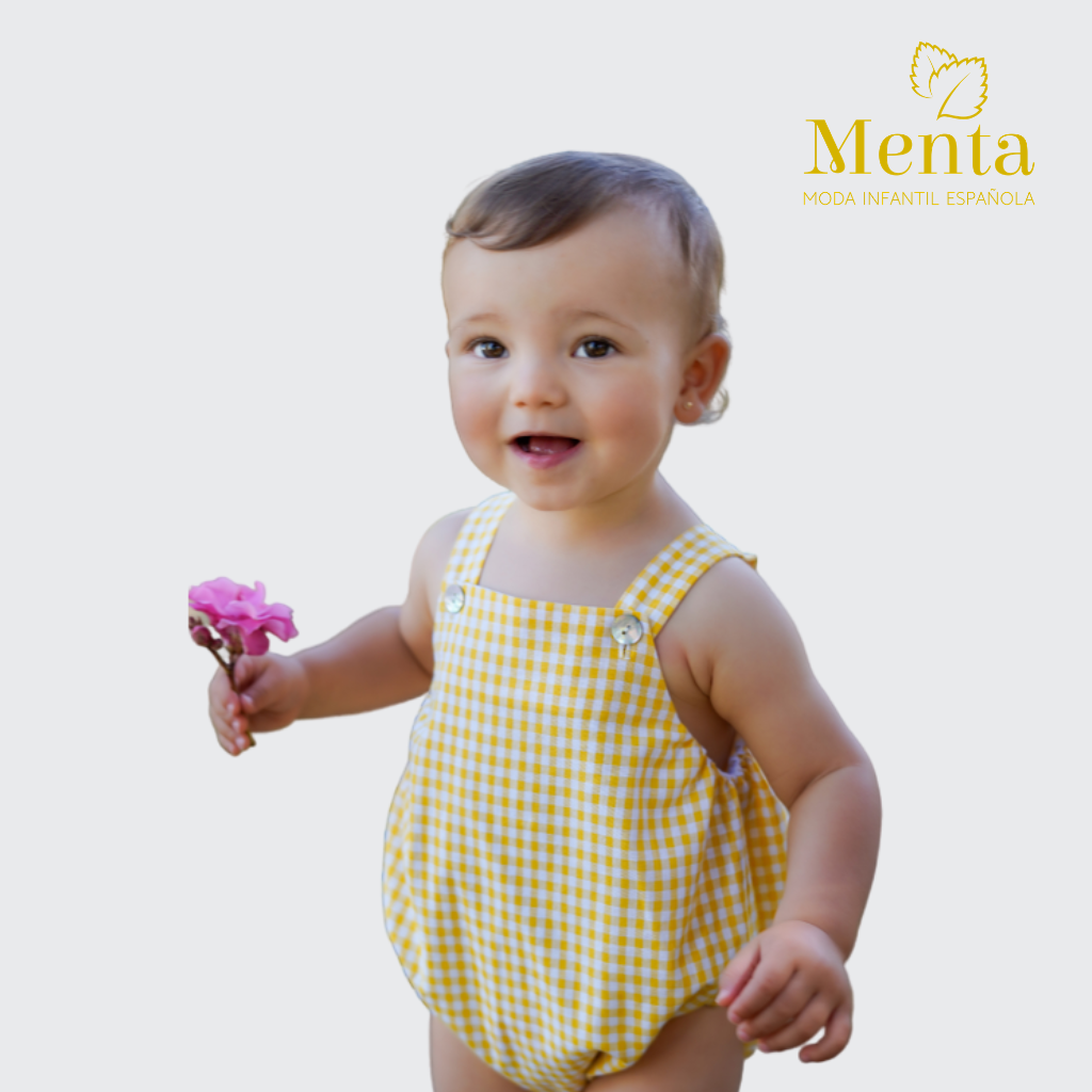 PELELE BEBÉ NIÑO AMARILLO CUADROS - Menta Moda Infantil
