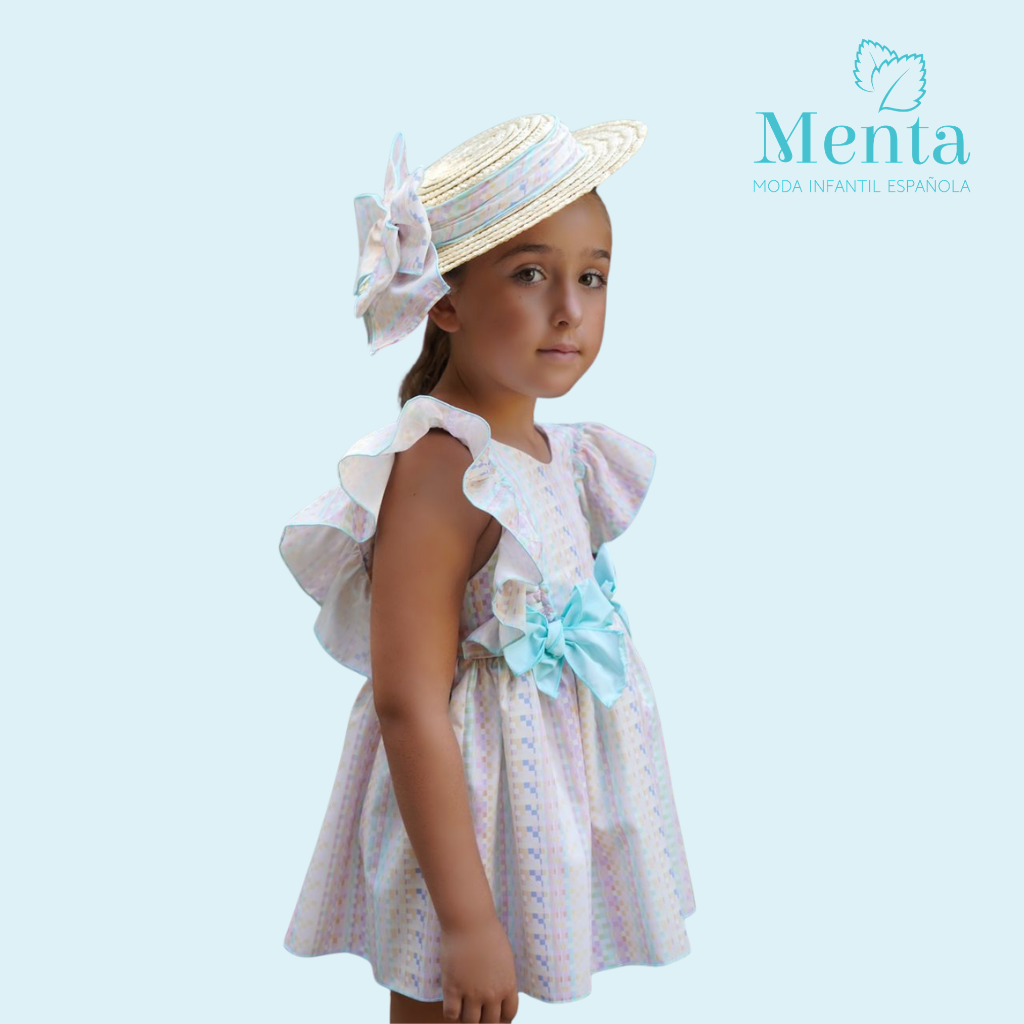VESTIDO ESTAMPADO COLORES PASTEL Y LAZOS MENTA - Menta Moda Infantil