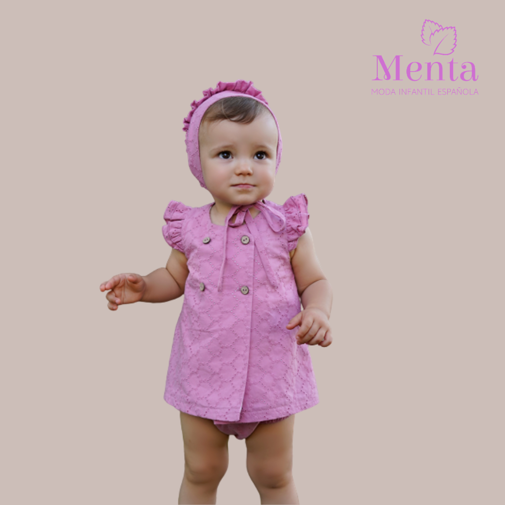 VESTIDO BEBÉ PERFORADO ROSA MALVA - Menta Moda Infantil